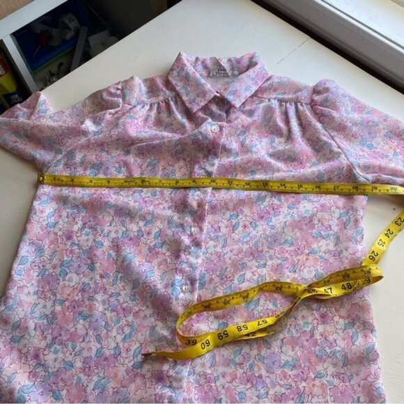 Vintage London Look Pastel Floral Blouse Size Small Coquette Soft Girl 80s Fairy - Picture 8 of 13